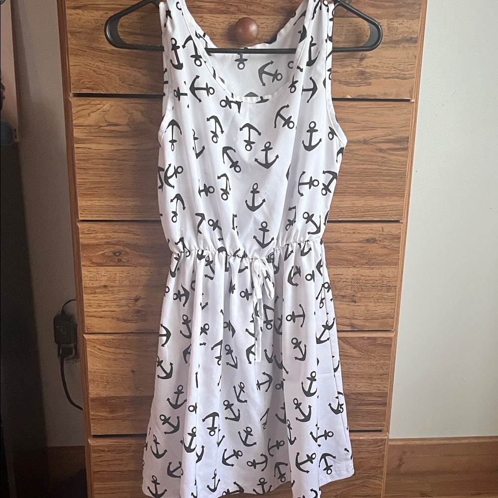 White Anchor Print Dress